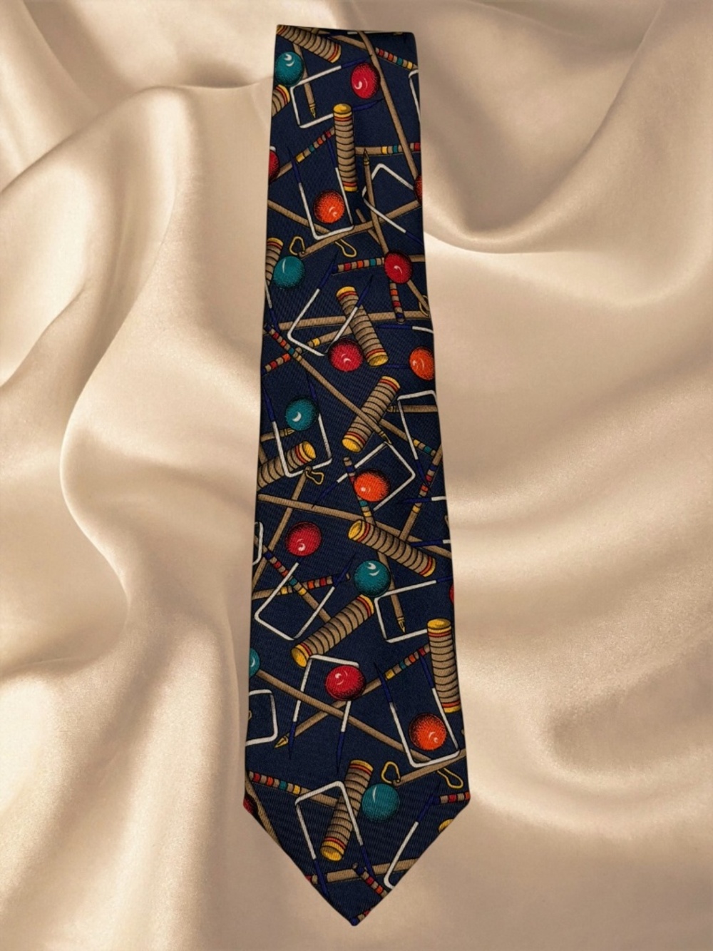 ROBERT TALBOT for NORDSTROM Navy Silk Tie Jumble of Croquet Mallets & Balls Cool